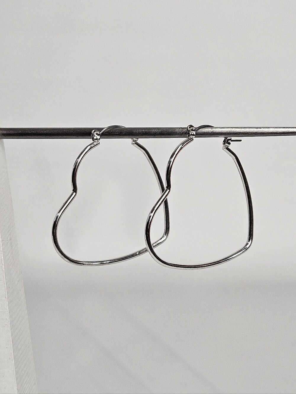 Heart Hoop 2.25" Earrings Silver-Tone Oversized Wire Open Outline Minimalist